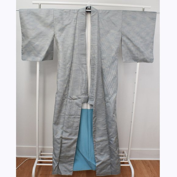 Vintage Blue ORI Woven Unisex Kimono, Long Authentic Japanese Silk Kimono - Picture 7 of 16